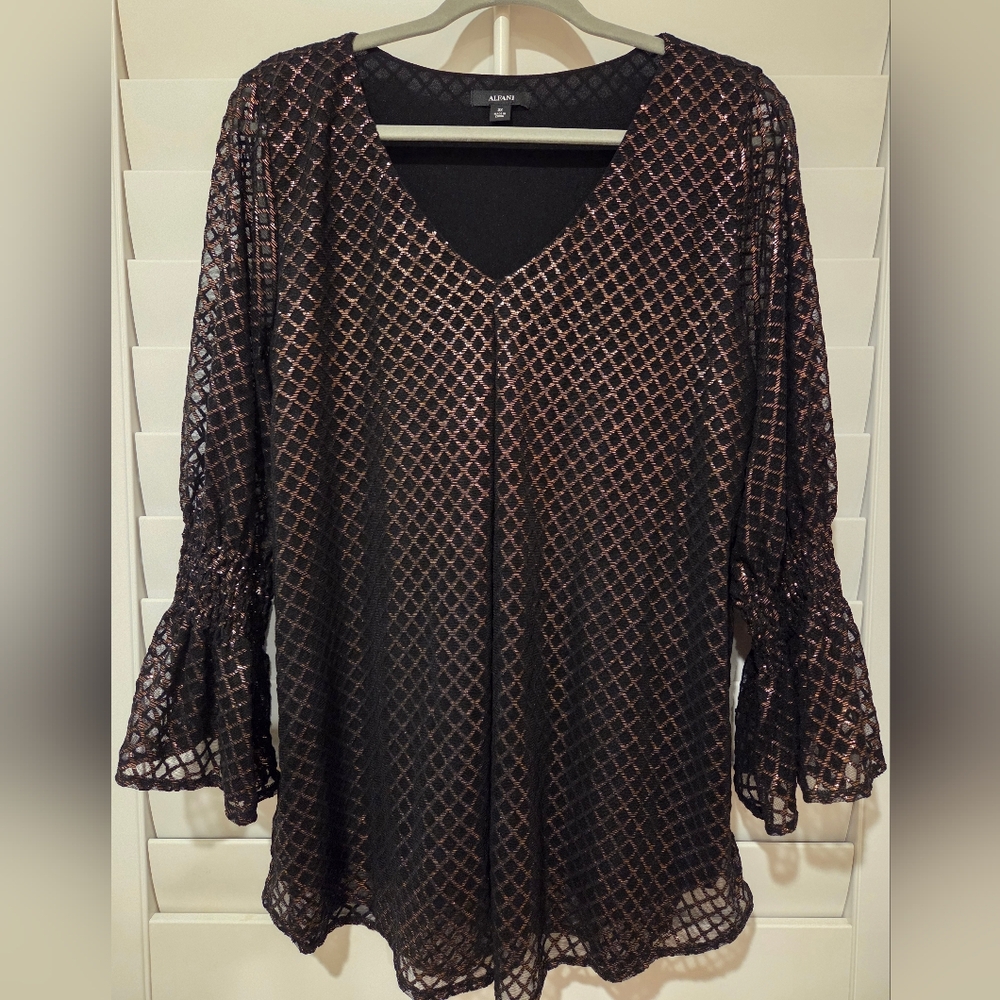 Alfani Black and Gold Bell Sleeve Blouse